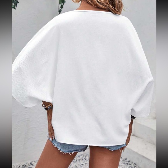 Oversized Loose Fit Batwing Sleeve Button Down Shirt Top Blouse - Picture 2 of 6